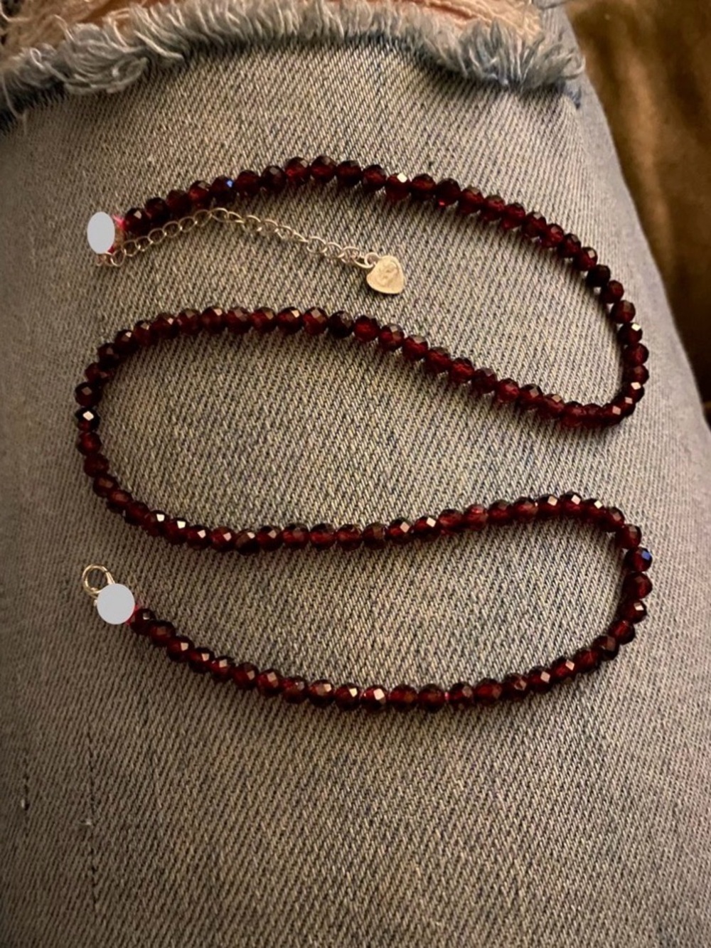 Natural Garnet Faceted Round 4mm Bead Necklace 925 Sterling Silver